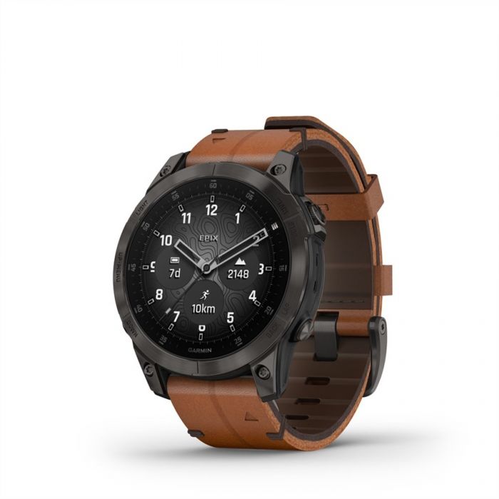 Garmin EPIX (GEN2) (SD) SAPPHIRE DLC TITÁNIUM, KARBONSZÜRKE, BŐRSZÍJJAL