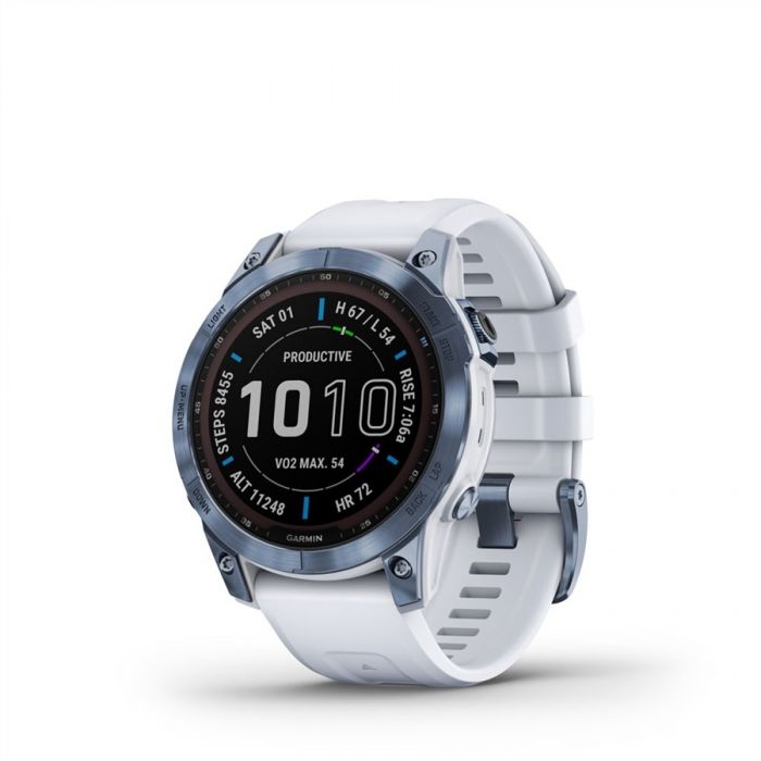 Garmin FENIX 7 SAPPHIRE ÁSVÁNYKÉK TITÁNIUM, FEHÉRKŐ SZÍNŰ SZILIKON SZÍJJAL (SOLAR)