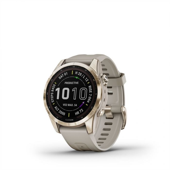 Garmin FENIX 7S SAPPHIRE KRÉMARANY VILÁGOS HOMOK SZÍNŰ SZILIKON SZÍJJAL (SOLAR)