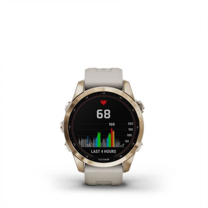 Garmin FENIX 7S SAPPHIRE KR�MARANY VIL�GOS HOMOK SZ�N� SZILIKON SZ�JJAL (SOLAR)	