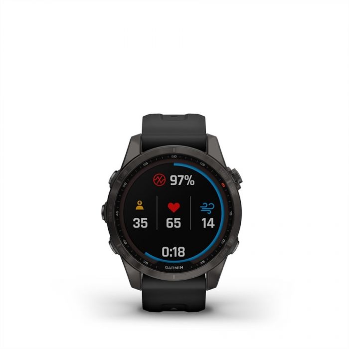 Garmin FENIX 7S SAPPHIRE SZ�RKE DLC FEKETE SZILIKON SZ�JJAL (SOLAR)	
