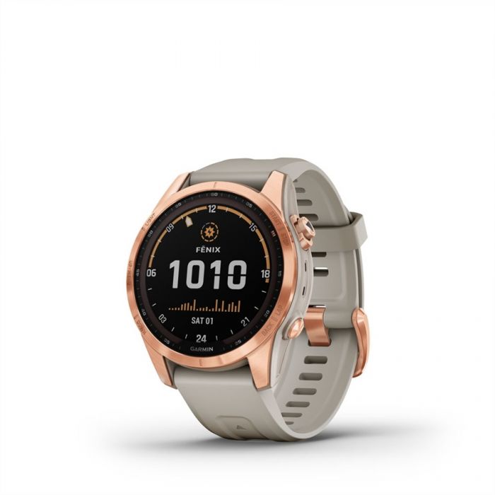 Garmin FENIX 7S SOLAR ROSE GOLD VILÁGOS HOMOK SZÍNŰ SZILIKON SZÍJJAL