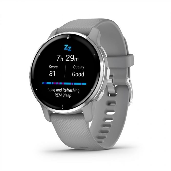 Garmin VENU 2 PLUS PÚDERSZÜRKE EZÜST KERETTEL, ÉS PÚDERSZÜRKE SZILIKON SZÍJJAL