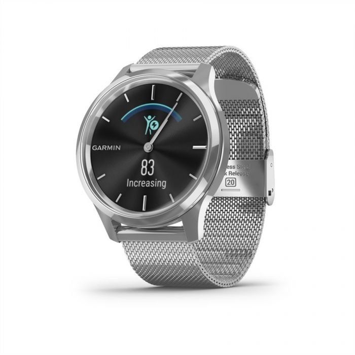 Garmin VÍVOMOVE LUXE EZÜST-FEKETE MILÁNÓI TÍPUSÚ FÉM EZÜST SZÍNŰ SZÍJJAL