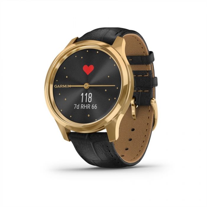 Garmin VÍVOMOVE LUXE FEKETE-24K ARANY FEKETE DOMBORNYOMOTT BŐR SZÍJJAL