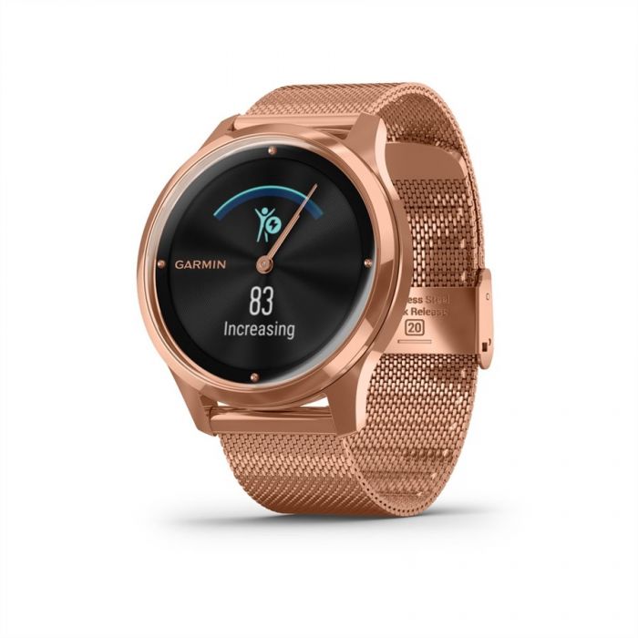 Garmin VÍVOMOVE LUXE ROSE GOLD-FEKETE MILÁNÓI TÍPUSÚ FÉM 18K ROSE GOLD SZÍJJAL